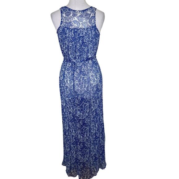 Others Follow Maxi Dress XS Pleated Plisse Chiffon Self Tie Belted Sheer Blue - Picture 3 of 10